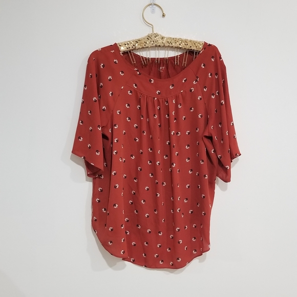 LOFT Tops - Loft Floral Wide Sleeves Burnt Orange Top
